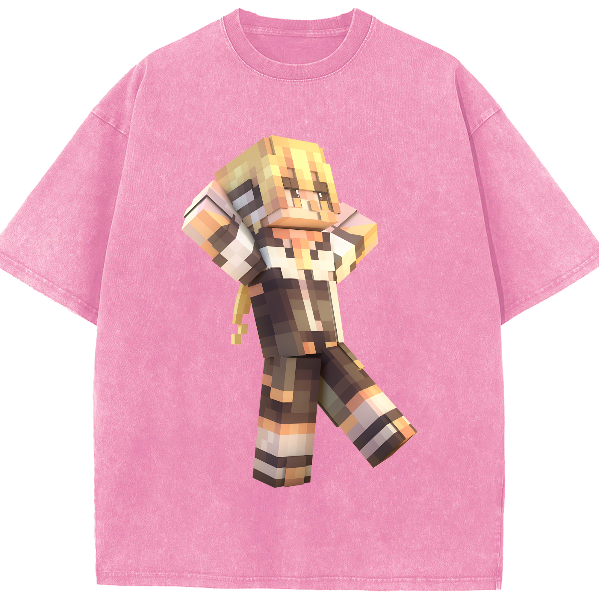 （画像用） マインクラフト ブロックの世界 Minecraft MC Block world 綿100% ヴィンテージ風 半袖Tシャツ（フロントプリント）